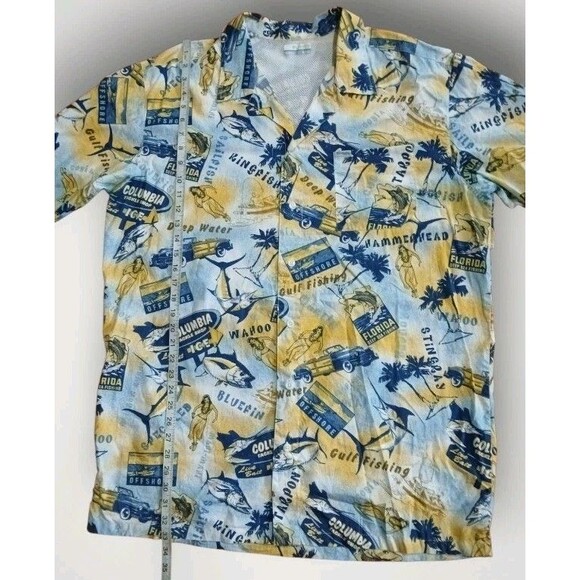 Columbia PFG Trollers Best Yellow Fish Print Hawaiian Fishing Shirt Sz XLT - Picture 6 of 7